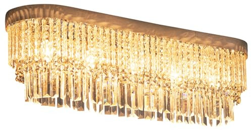 HOMCOM Modern Raindrop Crystal Chandelier, Round Rectangular Hanging Ceiling Light, Linear Hanging Lighting with Stainless Steel Base, for Restaurant Kitchen Island Dining Room Hotel, Silver