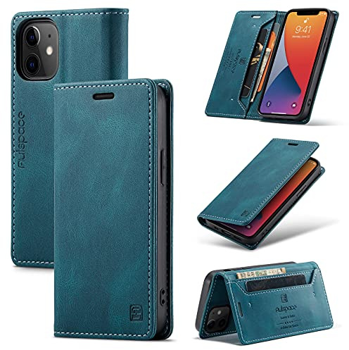TOHULLE for iPhone 12 for iPhone 12 Pro Case, Vintage Wallet Case Card Holder Kickstand Built-in Magnetic Flip Folio Leather Case for iPhone 12/12 Pro - Blue