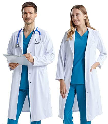 KUMARS Weißer Laborkittel, für Damen und Herren, Laborkittel, Baumwolle, Polyester, Wissenschaftler, Ärztekittel, medizinischer Mantel, Unisex, weißer Laborkittel, Verkleidung mit Taschen, Größe XL