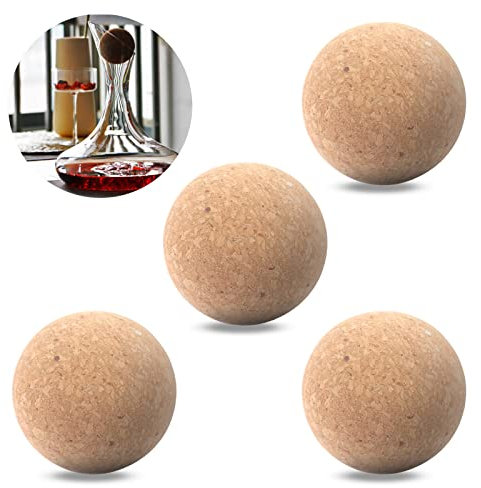 Tanstic 4Pcs 55mm Wine Cork Ball Wooden Cork Ball Stopper for Wine Bottle Decanter Carafe Replacement (55mm/2.1 inch)
