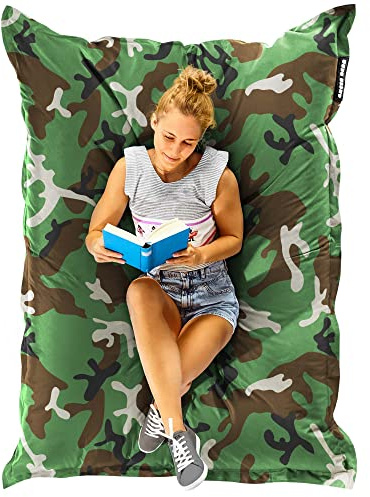 Green Bean Sitzsack XXL 140x180 cm Indoor & Outdoor - Riesensitzsack wetterfest für Erwachsene & Kinder, 380 L EPS-Perlen Füllung, waschbarer Bezug, Bean Bag Sitzkissen Garten, Camouflage Grün