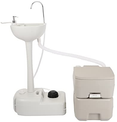 Outvita Tragbares Waschbecken und WC-Kombination, 1,8 l Handwaschstation und 15 Liter Spültoilette, abnehmbares Abwasser, recycelt, perfekt für Outdoor, Camping, Wohnmobil, Reisen, Boot