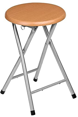 Tradineur - Taburete Plegable Fabricado en Aluminio con Asiento Terminado en Madera. Medidas 45x30x30