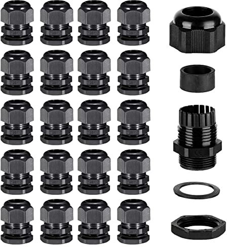 20 Stück Kabelverschraubung M20 x 1,5 mm IP68 kabeldurchführung wasserdicht Schwarz Kabelverschraubungen Einstellbar 3-15mm Kabeldurchführung für Outdoor, Garten, Auto, Schaltkasten Abzweigkasten