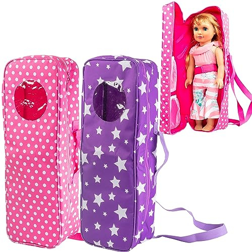 Doll Storage Carrying Case Value 2 Pack - for Any 18 Doll - Organizer Storage Traveling Accessories Compatible with American Girl- Clear Window, Zipper, and Carrying Strap- Dress Along Dolly