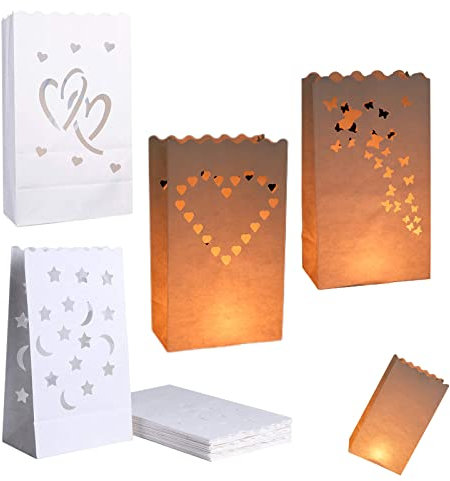 20pcs Candle Lantern Bags Paper Candles Luminary Bags Lanterns Tea Light Candle Bag for Wedding Romantic Party Wedding Christmas Decoration