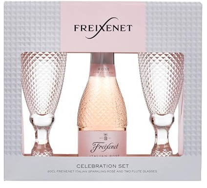 Freixenet Extra Dry Sparkling Rose Prosecco, 200ml Celebration Set, 11% ABV with 2 Cut Glass Flutes, Gift for Mother's Day, Birthdays and Christmas, by Blue Tree Gifts