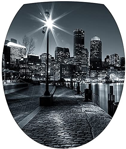 Jm-Déco Stickers WC, Stickers abattant de WC New York Noir et Blanc