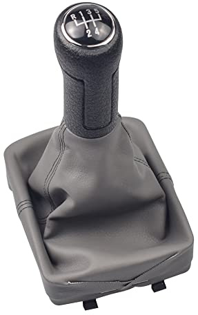 Hacreyatu 5 Gang Schaltknauf mit Schaltmanschette für VW Polo 9N 9N2 | 2002 2003 2004 2005 2006 2007 2008 2009 (Schwarz)