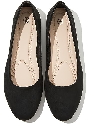 Shupua Flats for Women Round Toe Flat Shoes Dressy Black Ballet Flats Comfortable Womens Dress Shoes Ballerina Flats for Work(Black.us5)