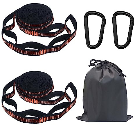 TAFACE Lot de 2 sangles de hamac de 200 cm, 2 mousquetons et 1 sac de rangement avec passants pour ajuster les sangles, convient pour les voyages, le camping, la balançoire de hamac (orange)