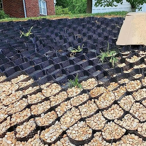 Kiesgitter Kiesmatten Bodenwabe Deck Kiesgitter Bodenstabilisator, Fahrlast-Geogitter Für Garten-Hof-Gehweg, Leicht-LKW Und Wohnmobil, 3000 Kg Laden Rasengitter Kieswabe Matte (6X6m)