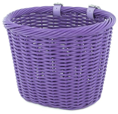ZUKKA Bike Basket Woven Bike Basket for Adult Bikes Front/Kids Bike Handlebar with Adjustable Leather Straps Waterproof Storage Bicycle Basket, Multi-Colors