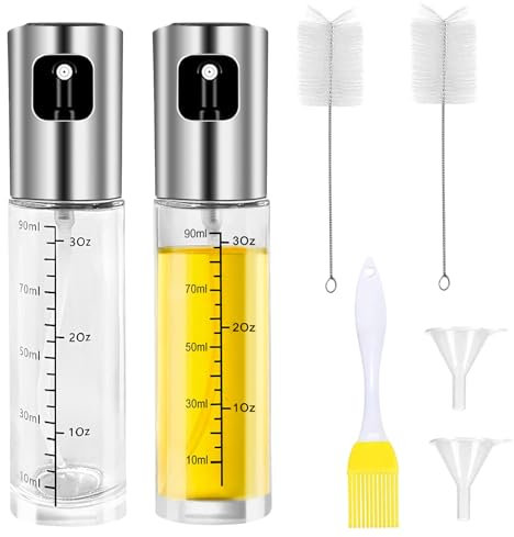 Diompirux 2 Piezas 100ml Spray Aceite Cocina, con 2cepillos limpieza, 1cepillo para aceite, 2embudos, Pulverizador Aceite Spray Cristal, Spray Pulverizador Aceite Cocina para Cocinar
