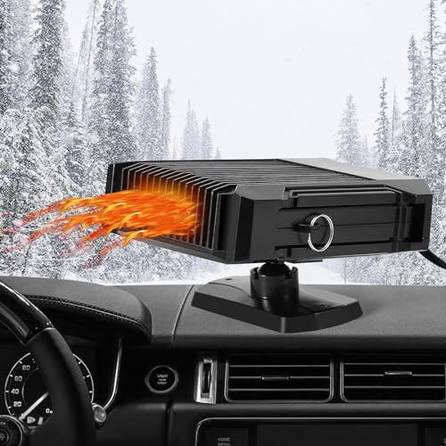 Vuirrm 12V150W Portable Car Heater, Windshield Fast Heating Defrost Defogger, Atomobile Windscreen Fan in Cigarette Lighter, 360° Rotating, Air Blower Hot Heater for Cars