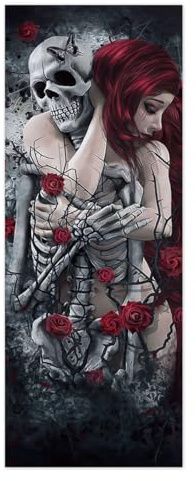 TüRtapete Selbstklebend TüRposter TüRaufkleber Tapete, Wandaufkleber für Schlafzimmer, Heimdekoration, wasserdicht, abnehmbares Premium Vinyl Upgrade, rothaariges Mädchen und Totenkopf Rose Gothic