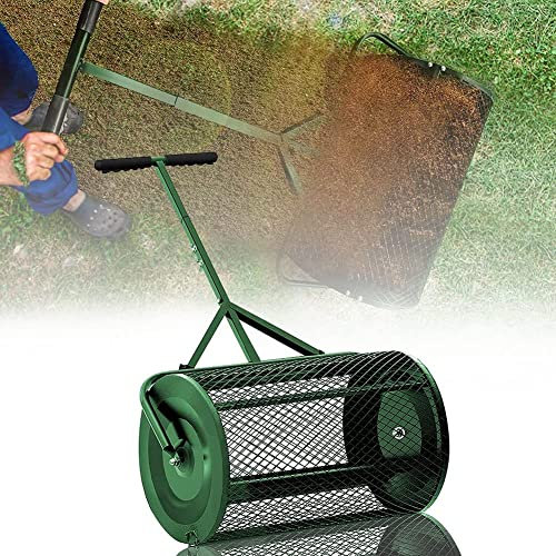 OSBELE Esparcidor de turba y Musgo de 24 Pulgadas, esparcidor de abono con Mango Mejorado en Forma de T, esparcidor de césped y jardín para el Cuidado del césped y el jardín, para Plantar Semillas