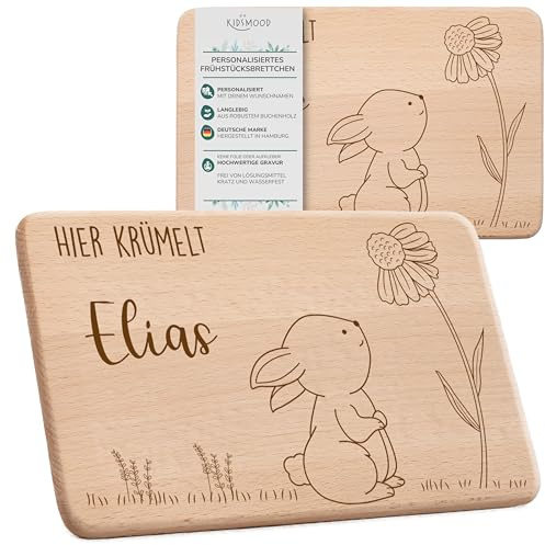 KIDSMOOD - Personalisiertes Oster-Frühstücksbrettchen mit Namen – Hier Krümelt Brettchen mit Gravur – Individuelles Ostergeschenk für Kinder & Babys – Holzbrettchen für Osterfrühstück & Osterdeko