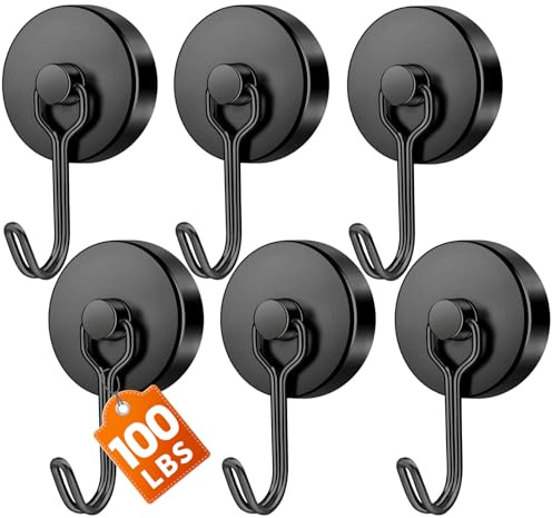 FINDMAG 100lbs+ Magnetic Hooks Heavy Duty, Extra Strong Magnetic Hooks for Cruise Cabins, Large Magnet Hooks for Refrigerator, Magnetic Hanger for Garage, Kitchen, Garden, Locker Accessories, 6 Pack
