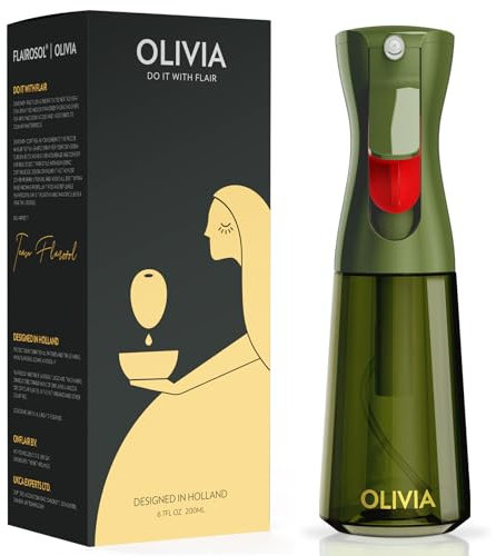 FLAIROSOL OLIVIA 200ml Spruzzatore di Olio in Vetro - Tecnologia a Spruzzo Continuo con Controllo delle Porzioni - Versatile per Cucinare, Insalate, Barbecue, Cotture al Forno, ecc. (Verde)