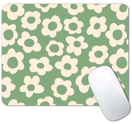 IMAYONDIA Quadratisches Mauspad, niedlich, Vintage-Mauspad, grüne Blumen, rutschfeste Gummiunterseite, kleines modernes Kunst-Design, dekoratives Design, Computer-Mäusepad für Frauen, Heimbüro, 24,1 x