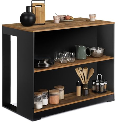IDMarket - Table de Bar îlot Juno Bois Noir et Plateau foncé Hawkins