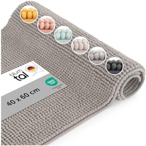 Blumtal Alfombra Baño Secado Rapido Chenille - 40x60 cm Alfombrilla Baño Antideslizante - Certificado Oeko-Tex - Alfombrilla Ducha Lavable Bathroom Mat Bath Mat - Tapete WC Gris