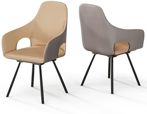 FATIVO Drehbar Esszimmerstühle 2er Set Leder Küchenstühle mit Armlehne, Drehstühle Esszimmer für Esstisch Beige Grau modern Essstühle Set aus Luxus Stühle Belastbar 150kg für Esszimmer Restaurant Cafe