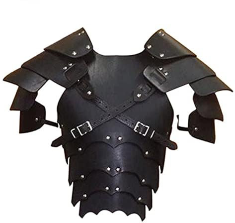 MDFCZXP Mittelalterliches Schulterschutz-Set aus Leder, Vintage, Gothic, Krieger, Ritter, Schulterrieger, PU-Leder, Brustgeschirr, Gürtel, Schwarz, 42c