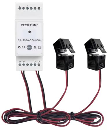 Contador de Energía WiFi Tuya Smart Life Bidireccional Carril Din de 2 Canales con Monitor de Aplicación CT 80A Energía de Exportación e Importación