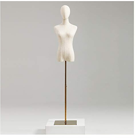 Schaufensterpuppen Torso, Bekleidungsgeschäft weibliches Modelldisplay, stabile goldene quadratische Tellerbasis, Baumwolle und Oberkörper, verstellbare Höhe, Simulation mechanischer Massivholzarm