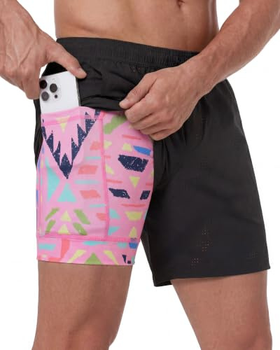 maamgic Sporthose Herren Kurz 2-in-1 Laufhose Schnelltrocknend | Anti-Scheuer-Innenhose, 4-Wege-Stretch, M-Perforation, Handytasche, Reißverschlusstasche, robuste Nähte, Training & Gym