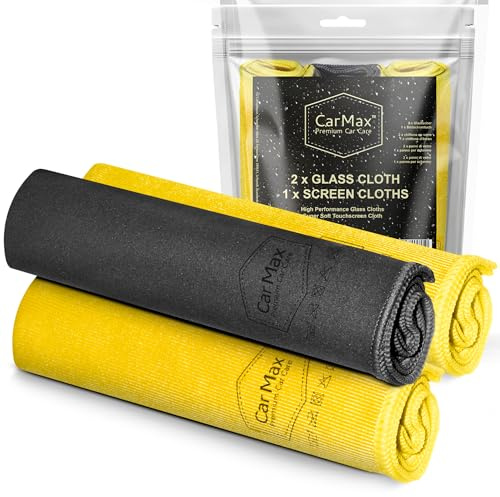 CarMax® - Paños de limpieza para vidrio y pantalla táctil, dos paños de limpieza de alto rendimiento para vidrio y espejos, una microfibra con acabado de gamuza súper suave para pantallas táctiles y