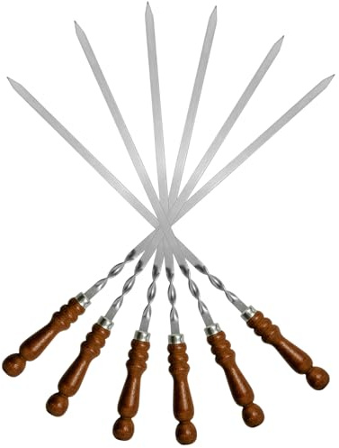 6 st. set BBQ Edelstahlspieß mit Holzgriff 60 cm lang 1,2cm breit 3mm Stark Grillspieße Rouladenspieße Schaschlikspieße Barbecuespieß zum Grillen Extra Stark Barbecuespieß zum Grillen Extra Stark