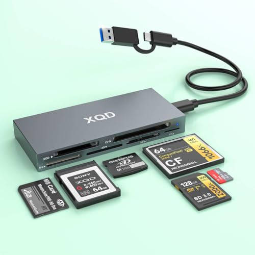 Lector de tarjetas USB 3.0 Multi 8 en 1 USB C/USB A XQD para Sony G M Series/Lexar 2933x/1400x Mark XQD/CF/XD/MS/SD/TF, adaptador de tarjeta de memoria tipo C de 10 Gbps para Windows/Mac OS/Linux