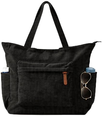 Tobriavor Mujer Bolso de Mano Lona Tote Bag, Bolso de Pana, bolsas de ordenador portátil, con cremallera, gran capacidad, bolso de hombro grande