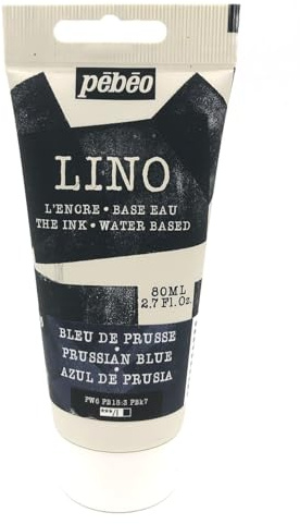 Pébéo Tinta de Linograbado AZUL de PRUSSA 80 ml – Tinta Lino al Agua Ultra Pigmentada y Opaca, Impresión sobre linóleo y papel, fácil limpieza