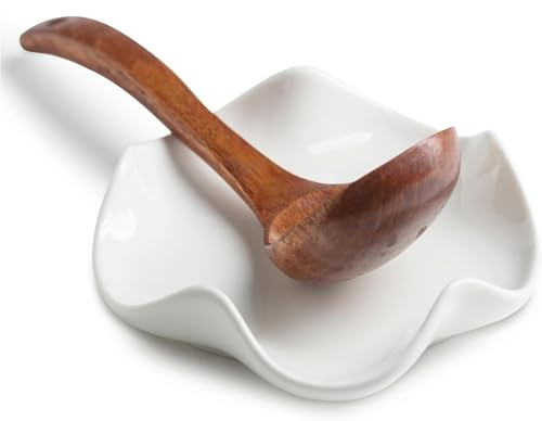 Reposa Cucharas Cocina Ceramica de Gres 14 cm Apoya Cucharas Blanco Porta Cucharas Cocina Porcelana Apoya Cucharas Sarten Original Soporte Cucharas Decoractivo - Elegante y Bonito, Facil de Limpiar