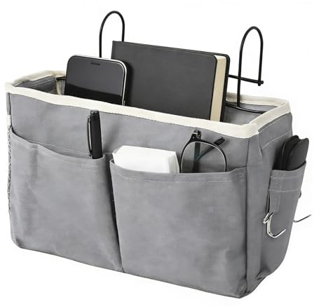 Cjytdkj Organizer per letto, borsa da letto, da appendere, organizer per lettino, borsa da letto per libri, riviste, giocattoli, cuffie (grigio)