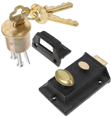 MAGICLULU Verrou de Porte Vintage en Alliage Robuste, Double Sécurité à Pêne Dormant, Compatible Portes en Bois Extérieur, Serrure Antivol Ancienne pour Portail et Entrée, Finition Cuivre