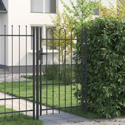Porte de clôture grise 103 x 200 cm, en acier revêtu par pulvérisation, robuste, avec serrure, pour l'extérieur, sécurité durable pour jardin et terrasse