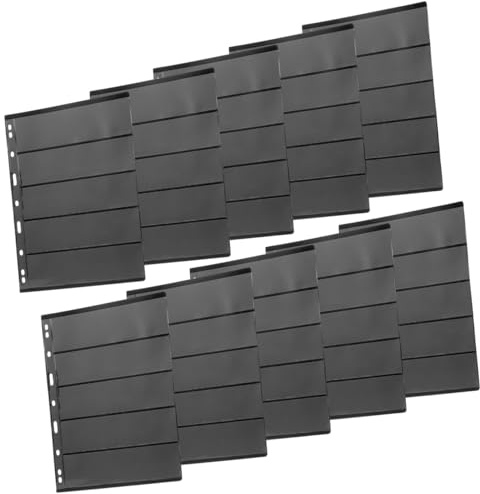 FRCOLOR Raccoglitore Nero 10 Fogli Mobili la Conservazione di Francobolli e Biglietti, Tasche Porta Francobolli Riutilizzabili a 9 Fori Doppia Faccia, Album per Collezionisti