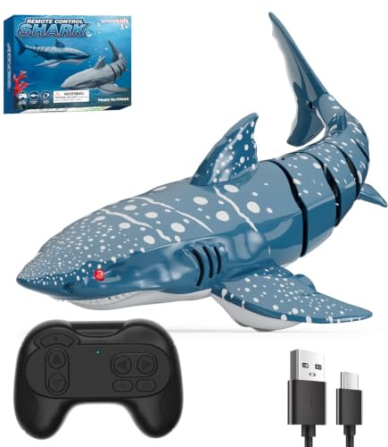 Squalo telecomandato per bambini, giocattolo squalo RC 2,4 GHz, barca squalo telecomandata con luci e movimento coda realistico, giocattolo acquatico per vasca da bagno e piscina, regalo per ragazzi e