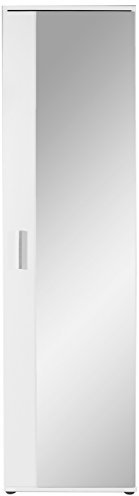 byLIVING Spiegel-Schrank Jakob/Eintüriger Hochschrank mit Spiegeltür/Weiß/Griffe Silber-Farben/Tür variabel rechts oder Links / 5 Fächer/Garderoben-Schrank/B 49, H 196, T 30 cm