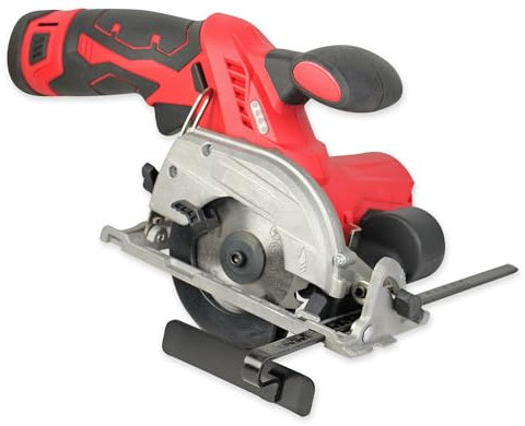 Mini Sega Circolare senza fili con guida - Batteria al litio ricaricabile 12V - Profondità di taglio max 26mm (90°), 18mm (45°) - Angolo regolabile - Lama Ø 85mm - Caricatore incluso - 30 x 16 cm