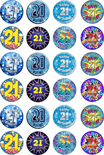 cdb 24 21st Birthday blue male edible Iced Icing CupCake Fairy Cake Toppers