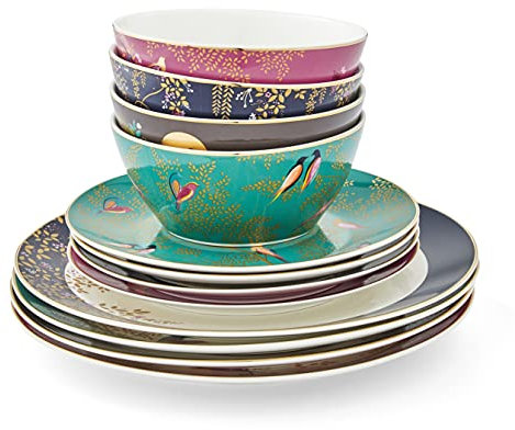 Sara Miller SMC79243-XD London Chelsea Collection 12 Piece Tableware Set, Porcelain, Gold,white