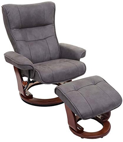 Mendler MCA Relaxsessel Montreal, Fernsehsessel Hocker, Stoff/Textil 130kg belastbar - dunkelgrau, walnussfarben