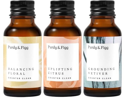 Purdy & Figg | Counter Clean Mixed Refill Kit | All-Purpose Cleaning Spray with Organic Essential Oils | Natural & Non-Toxic | Home & Kitchen Countertops | Citrus/Floral/Vetiver Scents