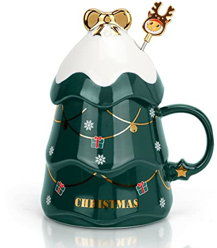 UYOTBKEUB Christmas Coffee Mug with Lid, Festival Cute Xmas Mugs Lovely Ceramic Tea Cups for Parents, Children, Sweetie and Friends